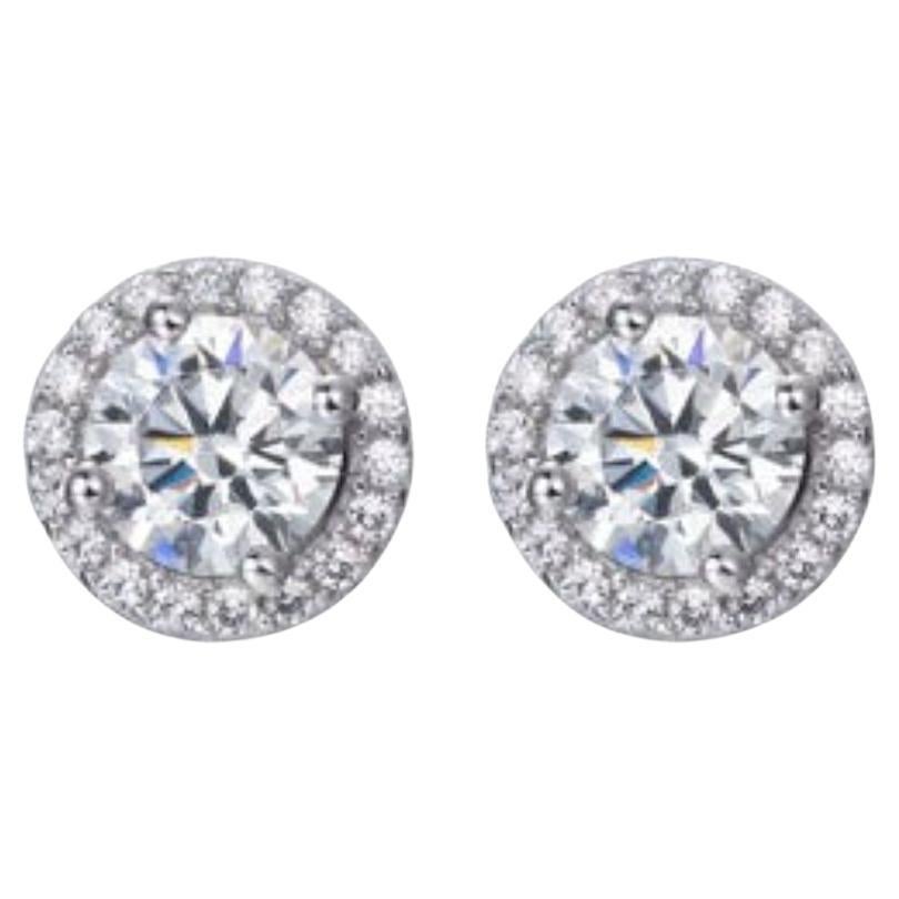 3.54 Carat Cubic Zirconia Sterling Silver Designer Clasic Halo Stud Earrings  For Sale