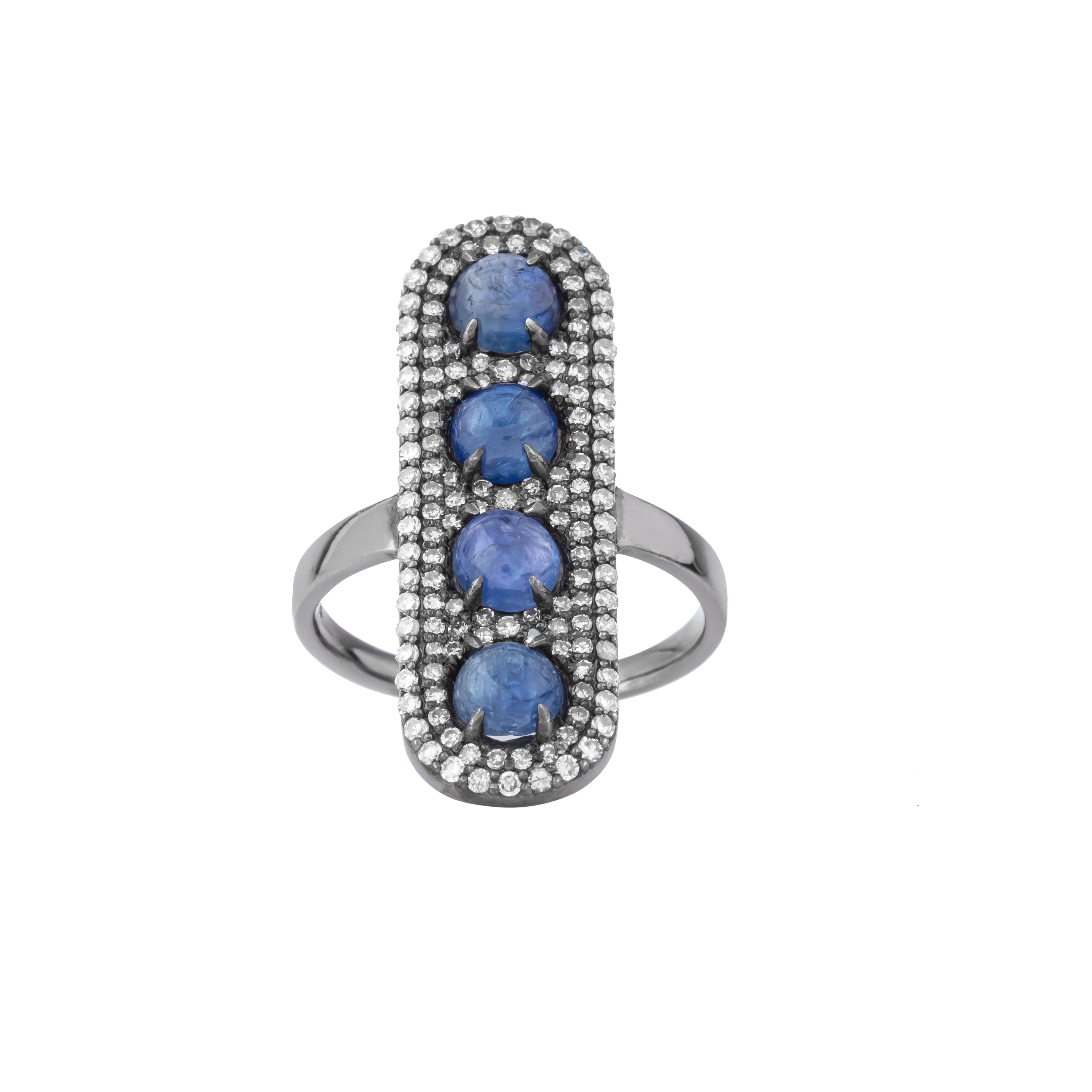 Contemporary 3.54 Carat Diamond and Sapphire Fashion Ring For Sale