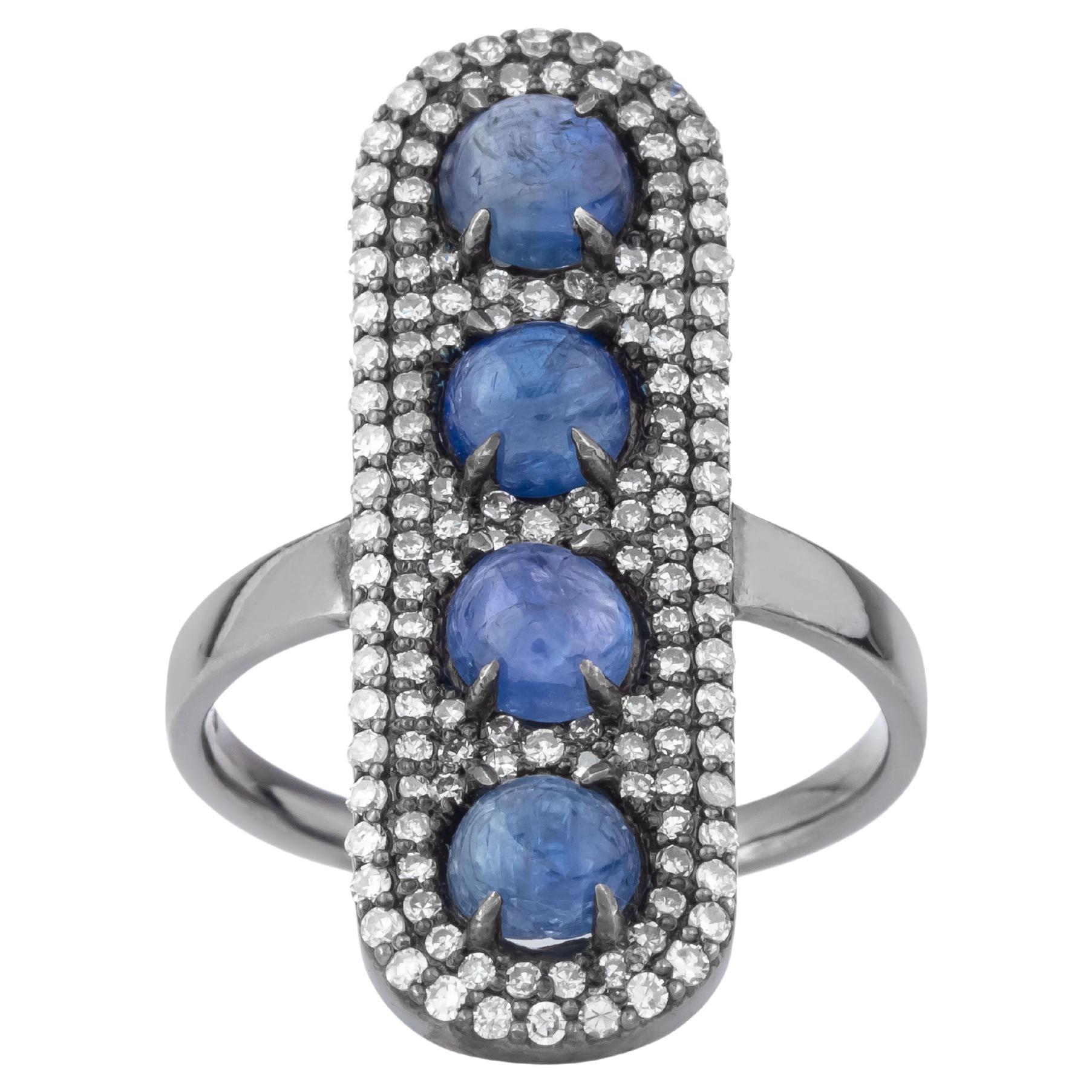 Bague à la mode en diamants et saphirs de 3,54 carats