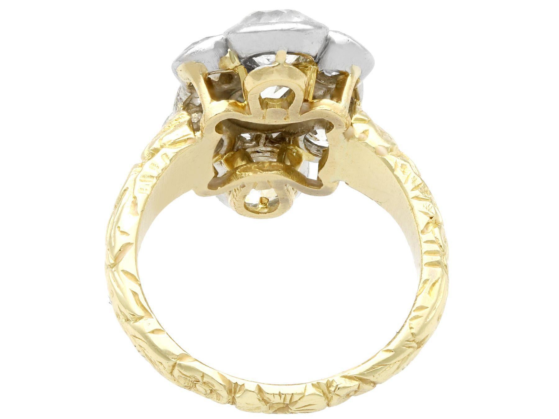 Old European Cut 3.54 Carat Diamond and Yellow Gold Cluster Ring For Sale