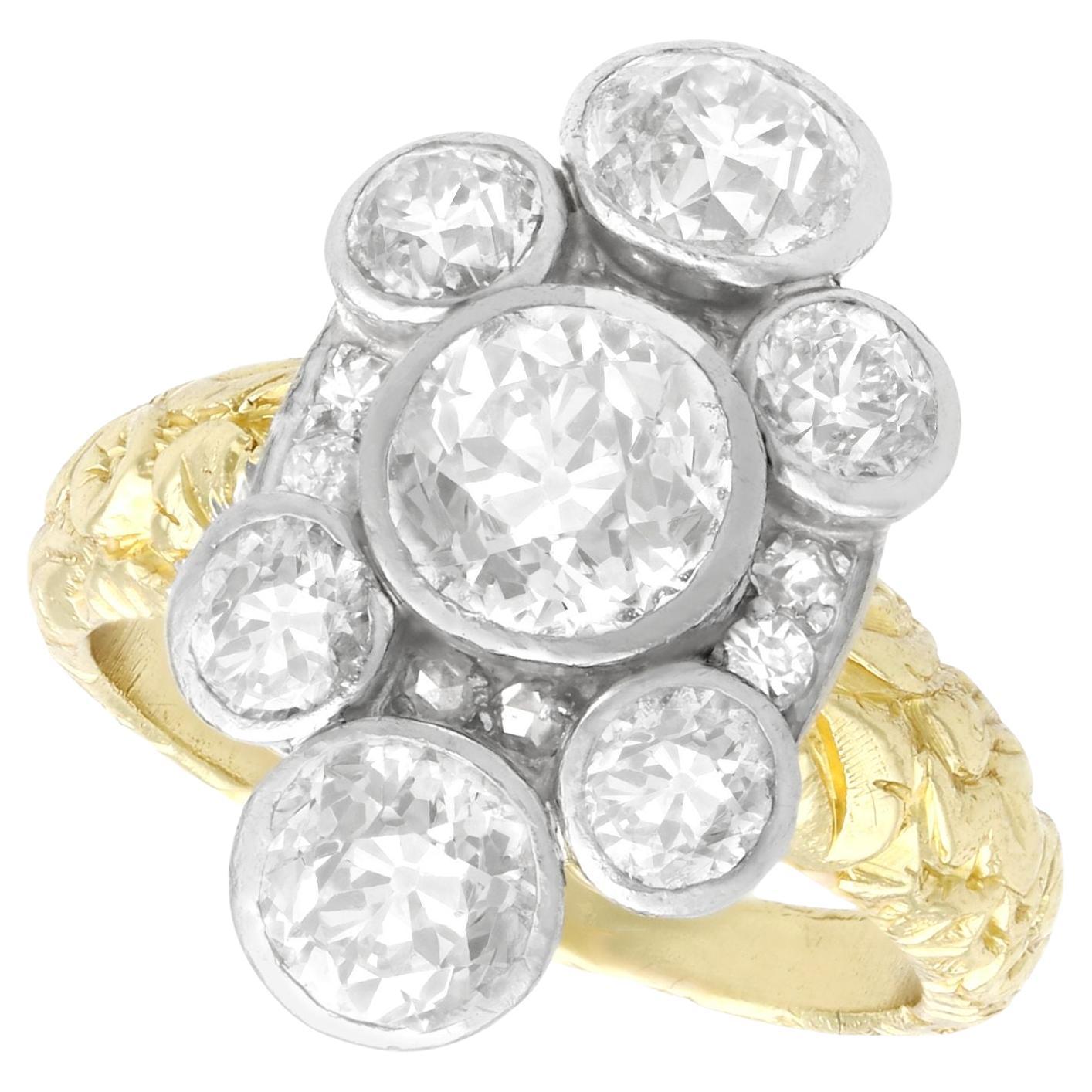 3.54 Carat Diamond and Yellow Gold Cluster Ring For Sale
