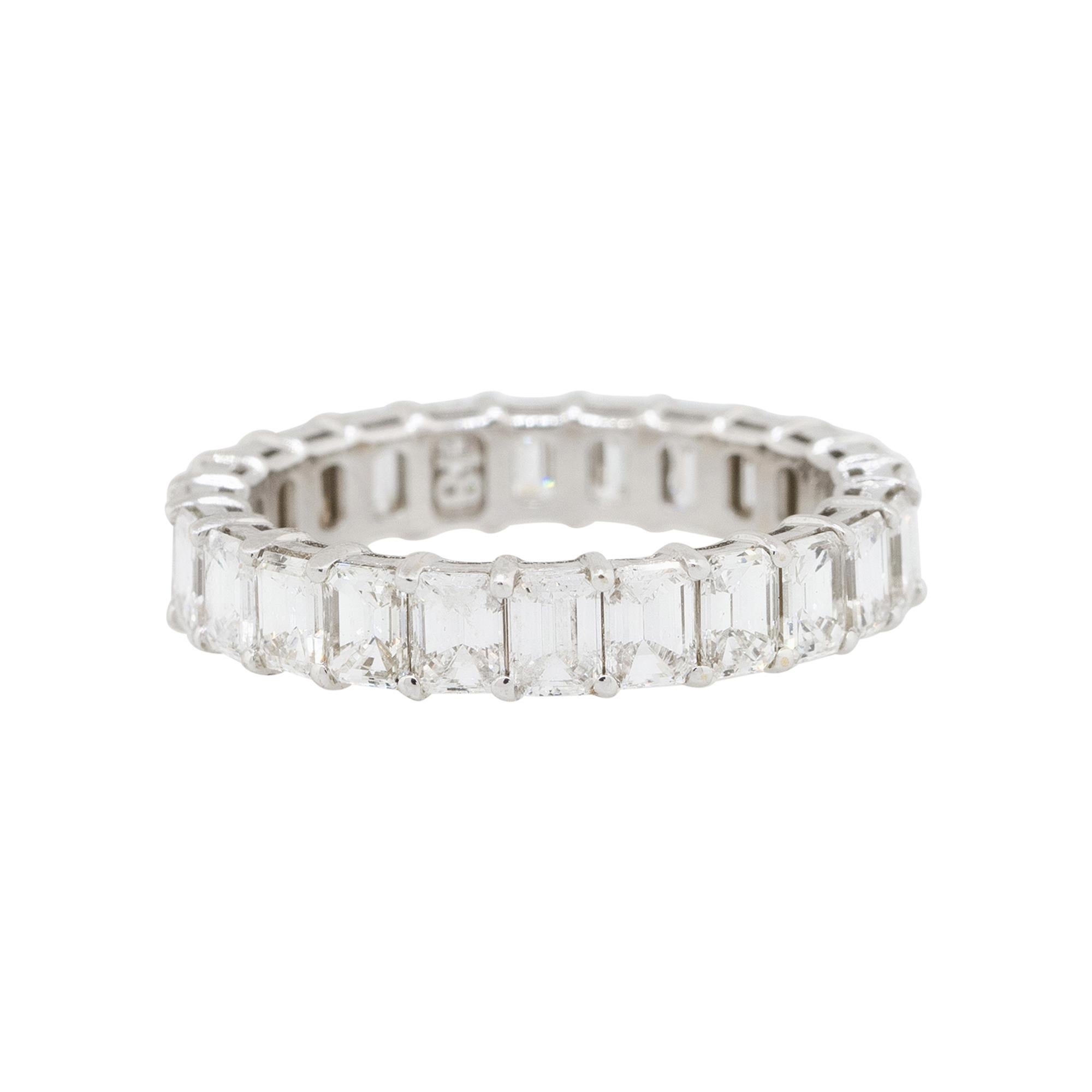 Material: 14k white gold
Diamond Details: Approx. 3.54ctw of emerald cut Diamonds. Diamonds are G/H in color and VS in clarity
Size: 6.25 
Measurements: 21.70mm x 4mm x 21.70mm
Weight: 3g (1.9dwt)
Additional Details: This item comes with Raymond Lee