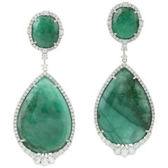 35.4 Carat Emerald Diamond 18 Karat Gold Earrings