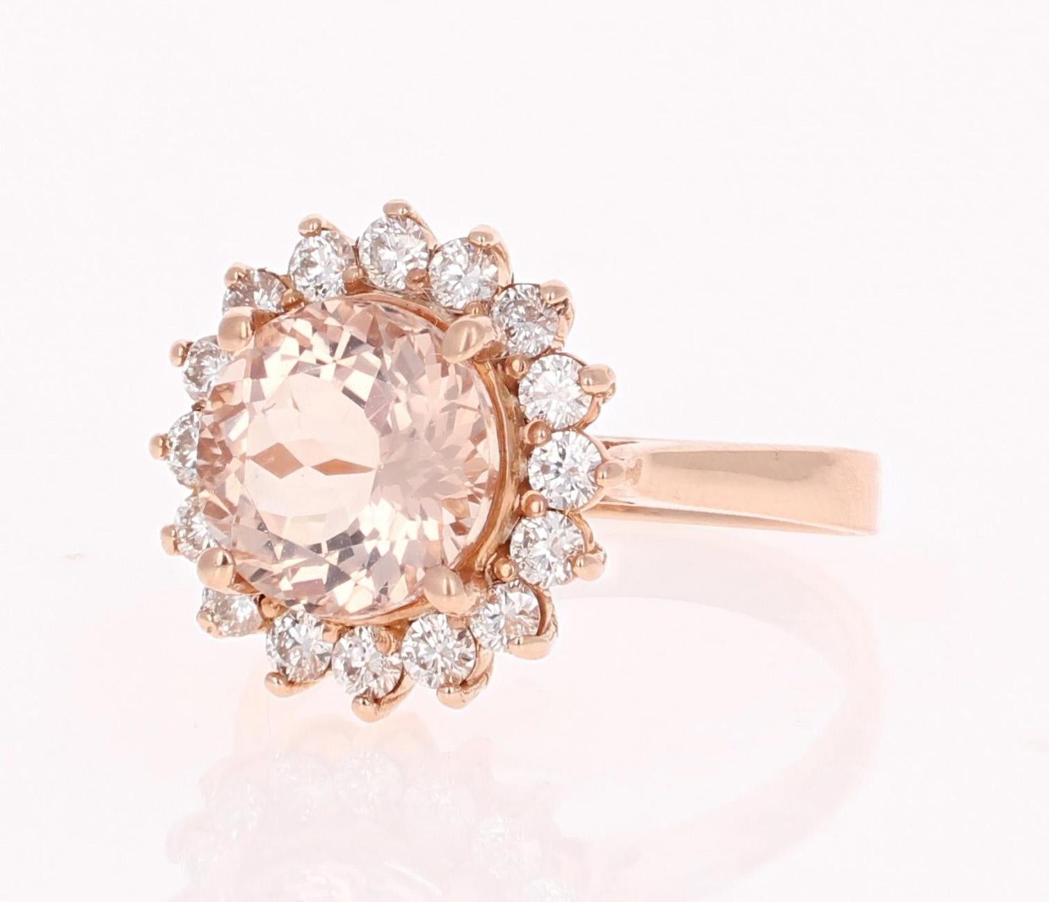 Contemporary 3.54 Carat Morganite Diamond Rose Gold Cocktail Ring For Sale
