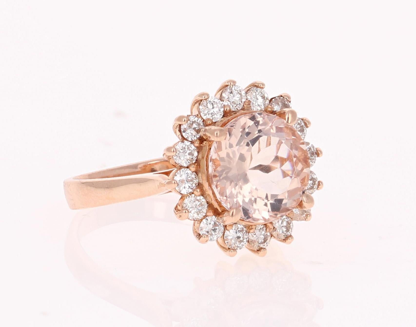 3.54 Carat Morganite Diamond 14K Rose Gold Cocktail Ring

This gorgeous and classy Morganite Ring has a 2.91 Carat Round Cut Morganite as its center and is surrounded by 16 Round Cut Diamonds that weigh 0.63 carats. The clarity and color of the