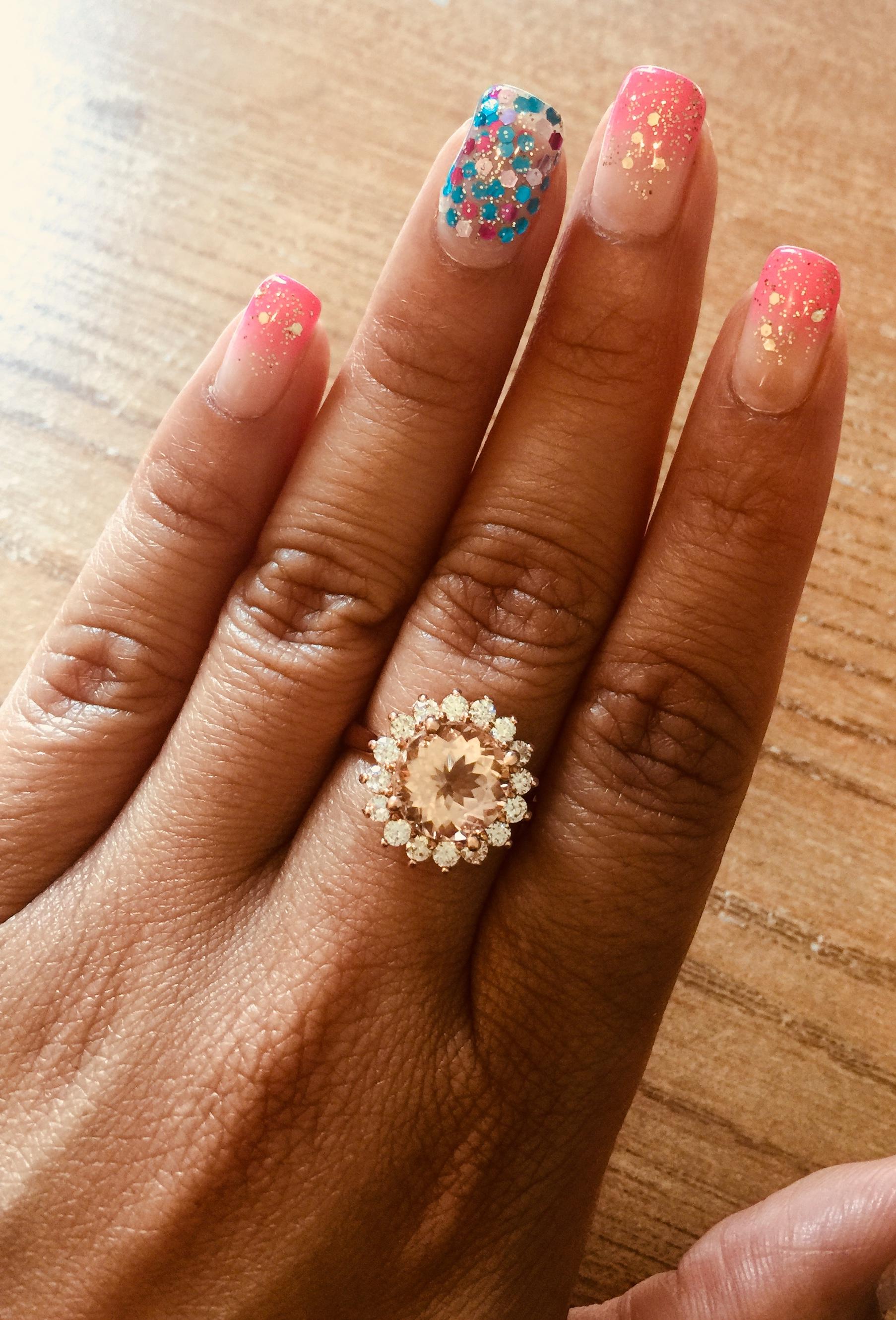 3.54 Carat Morganite Diamond 14K Rose Gold Cocktail Ring In New Condition In Los Angeles, CA