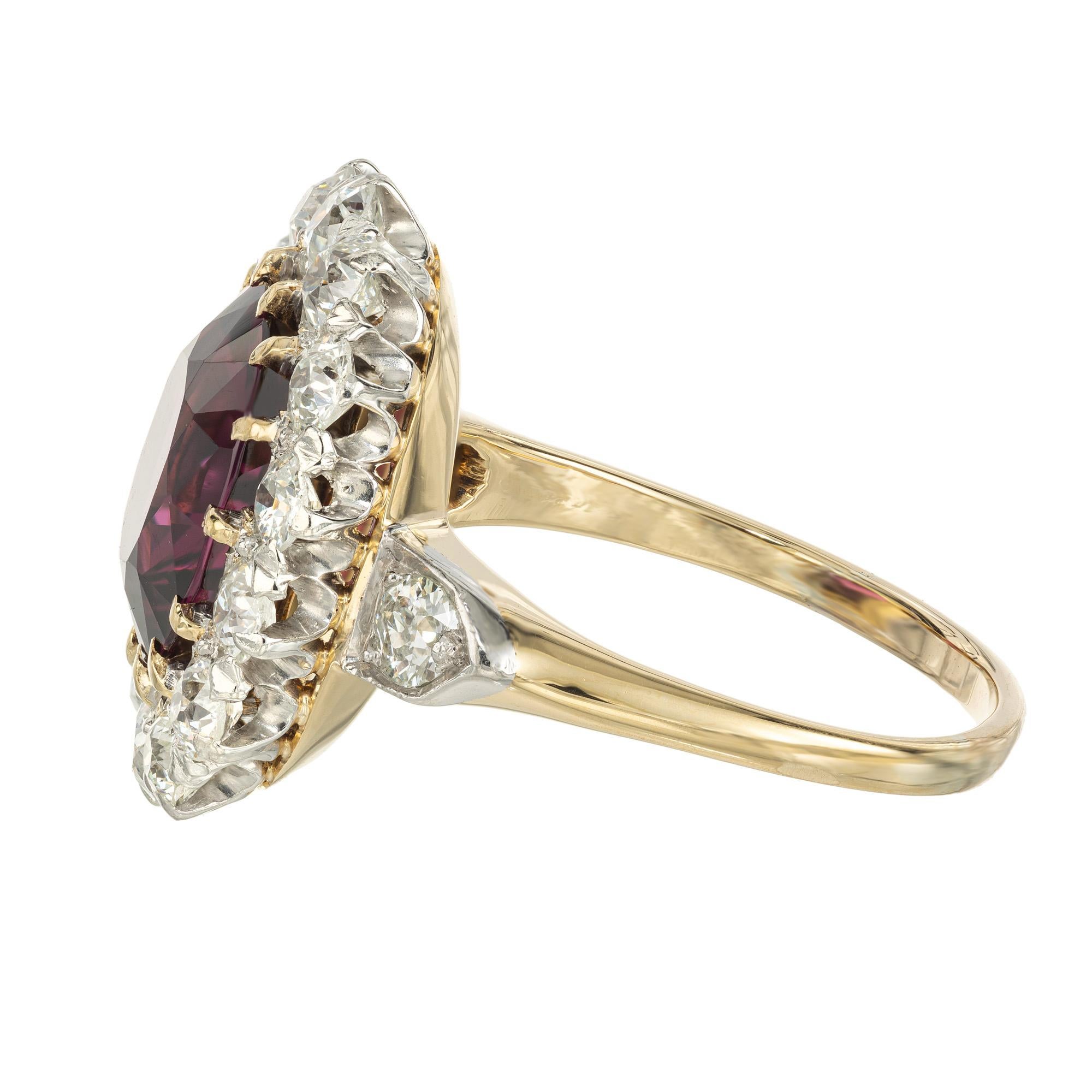3.54 Carat Oval Garnet Diamond Halo Yellow Gold Engagement Ring In Good Condition For Sale In Stamford, CT