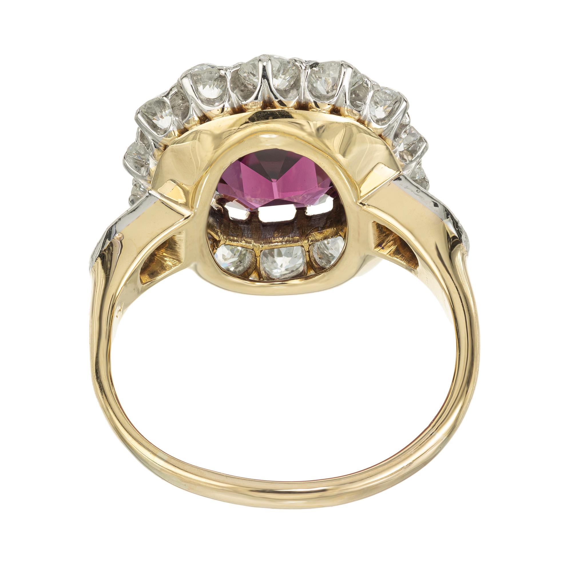 Women's 3.54 Carat Oval Garnet Diamond Halo Yellow Gold Engagement Ring For Sale
