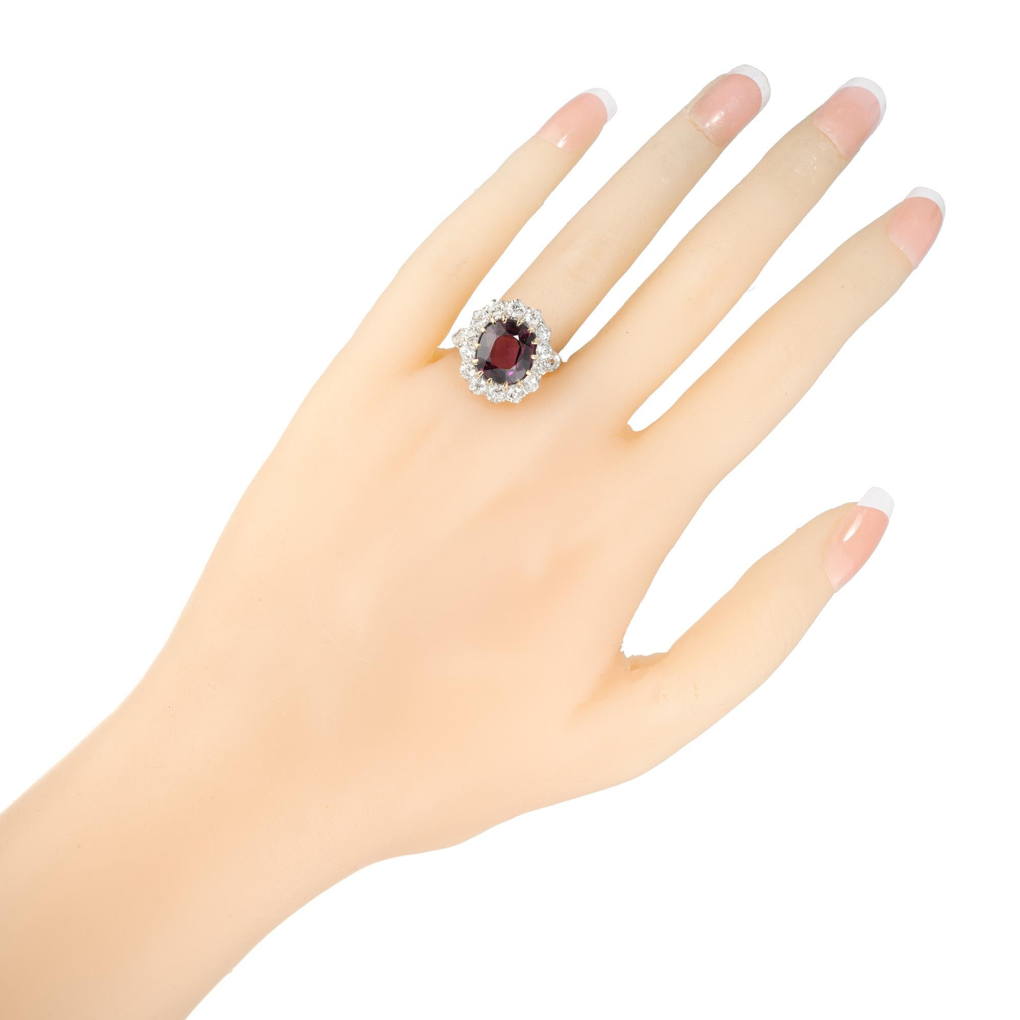 3.54 Carat Oval Garnet Diamond Halo Yellow Gold Engagement Ring For Sale 1