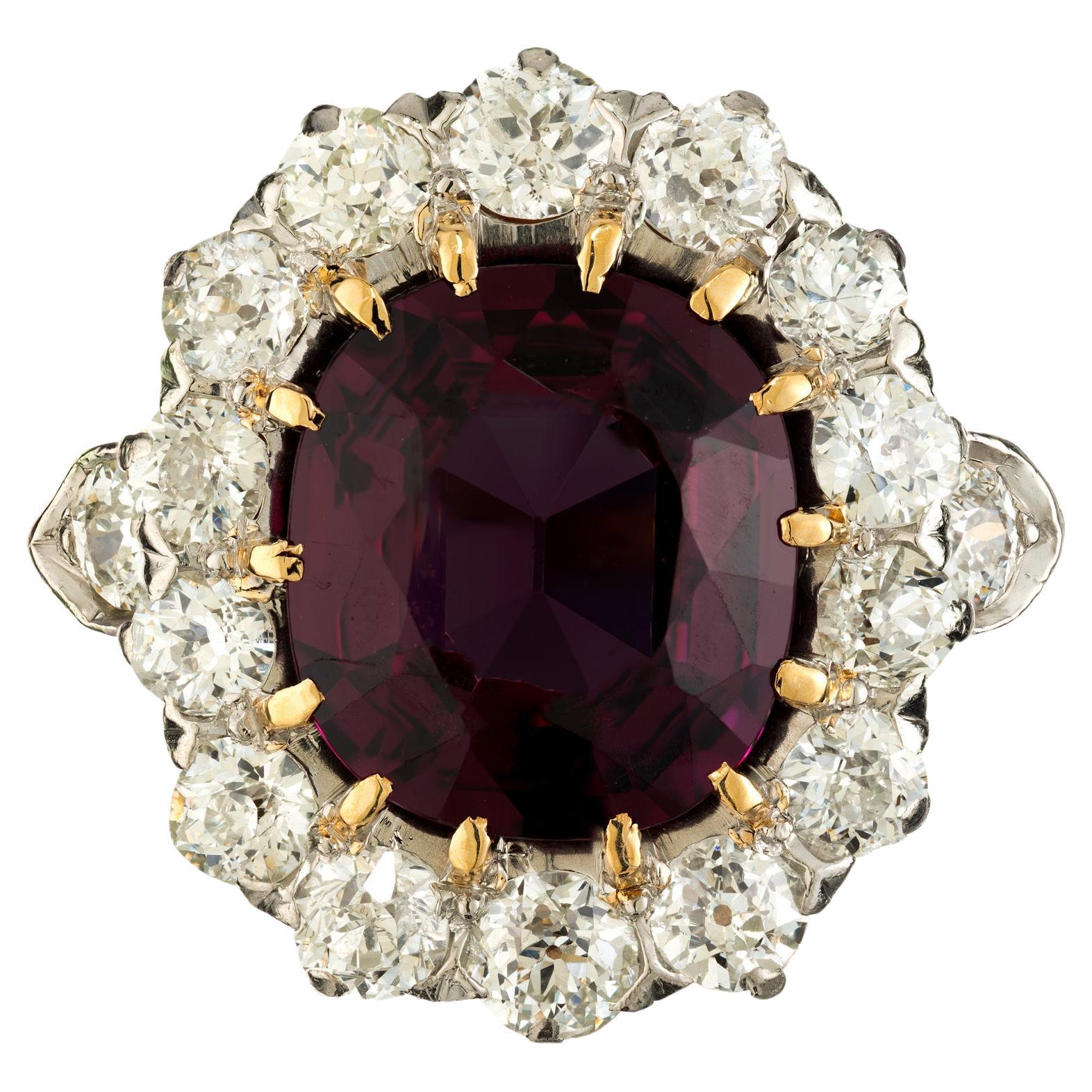 3.54 Carat Oval Garnet Diamond Halo Yellow Gold Engagement Ring For Sale