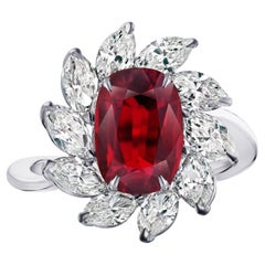 3.54 Carat Oval Red Ruby and Diamond Platinum Ring 