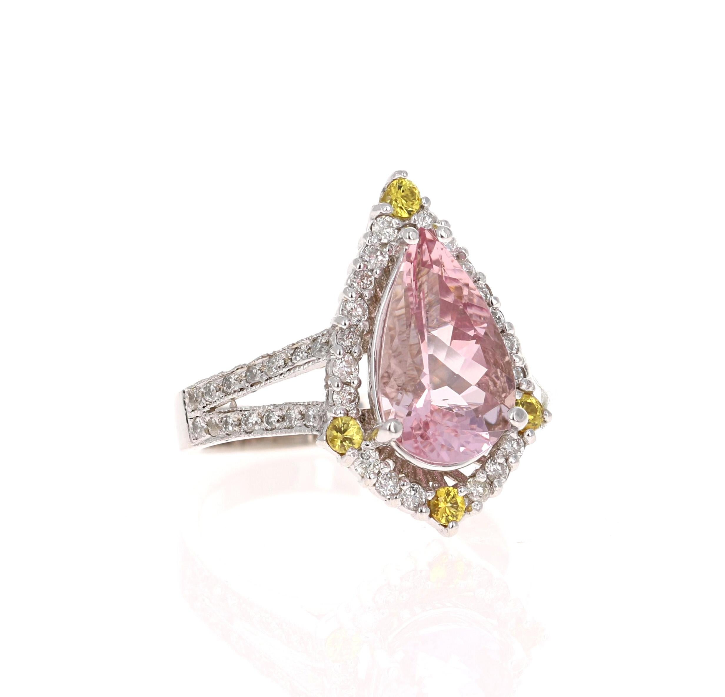 Modern 3.54 Carat Pink Morganite Diamond 14 Karat White Gold Bridal Ring