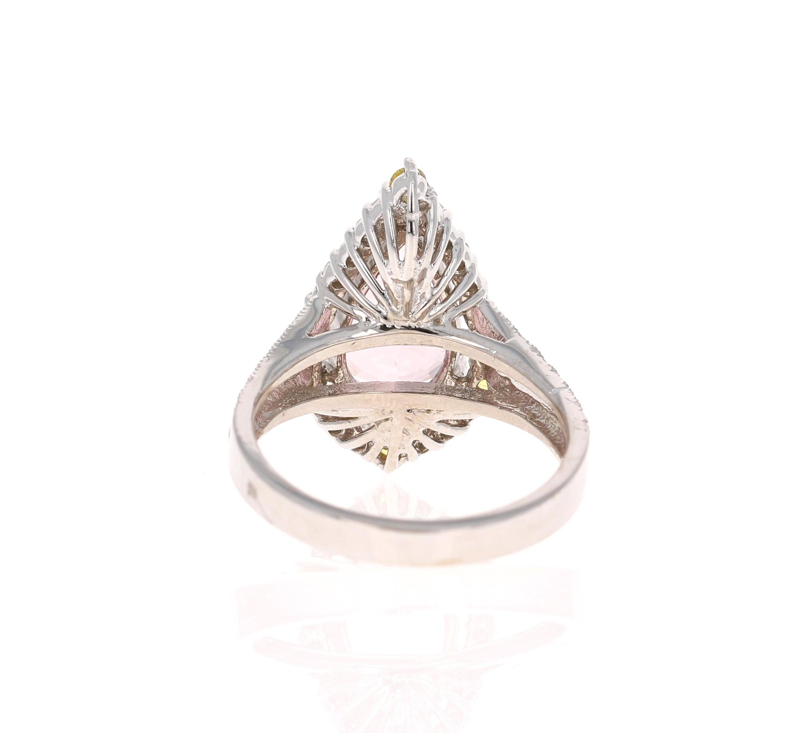 Pear Cut 3.54 Carat Pink Morganite Diamond 14 Karat White Gold Bridal Ring