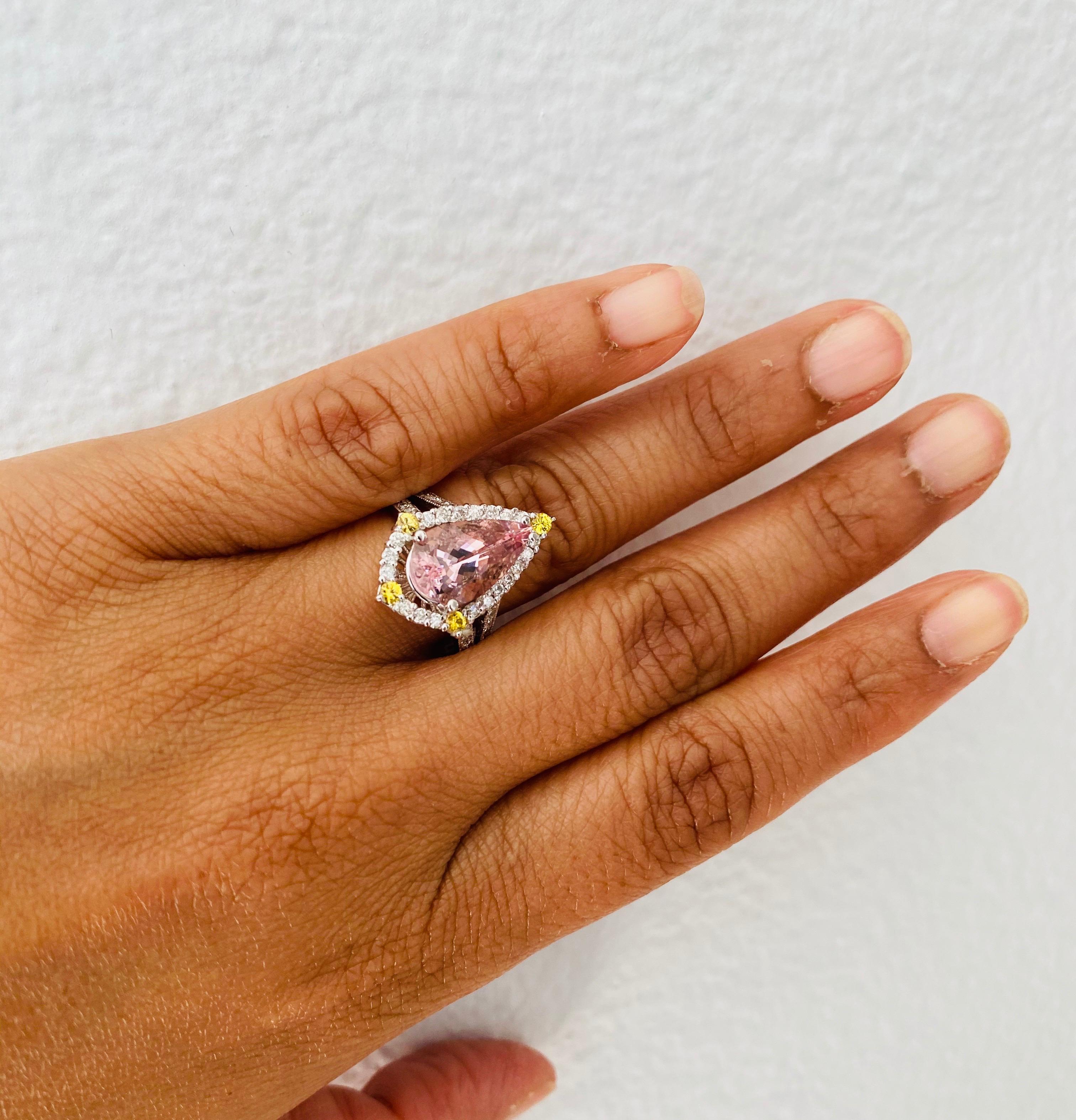 Women's 3.54 Carat Pink Morganite Diamond 14 Karat White Gold Bridal Ring