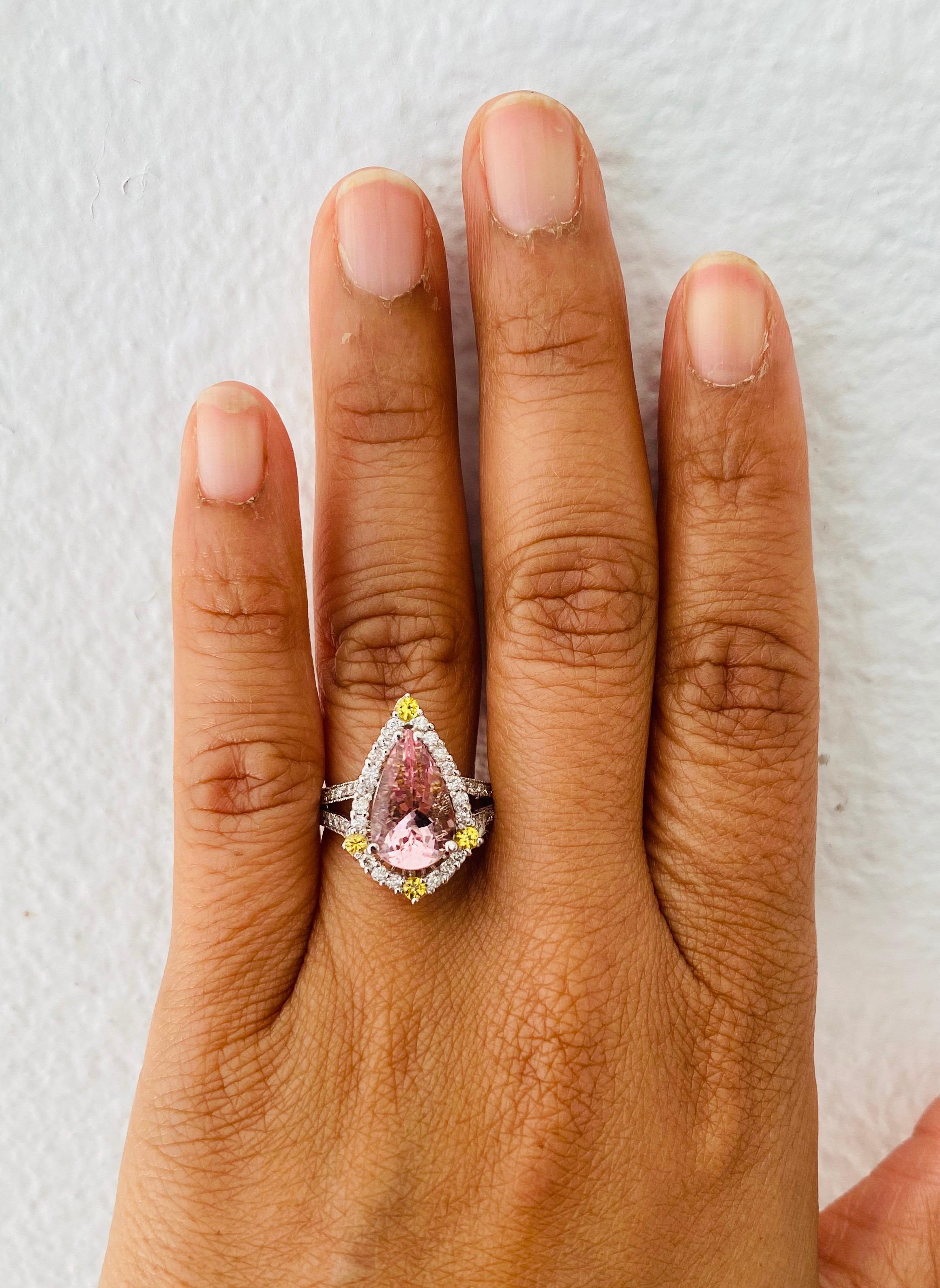 3.54 Carat Pink Morganite Diamond 14 Karat White Gold Bridal Ring 1