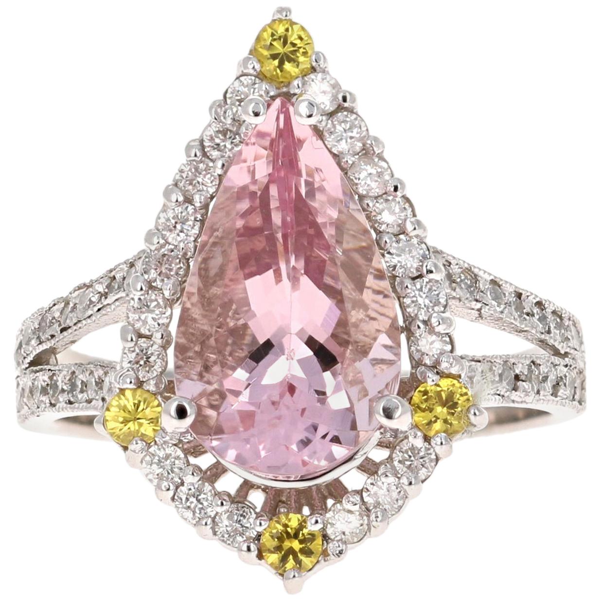 3.54 Carat Pink Morganite Diamond 14 Karat White Gold Bridal Ring