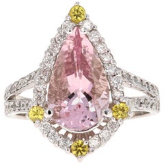 3.54 Carat Pink Morganite Diamond 14 Karat White Gold Bridal Ring