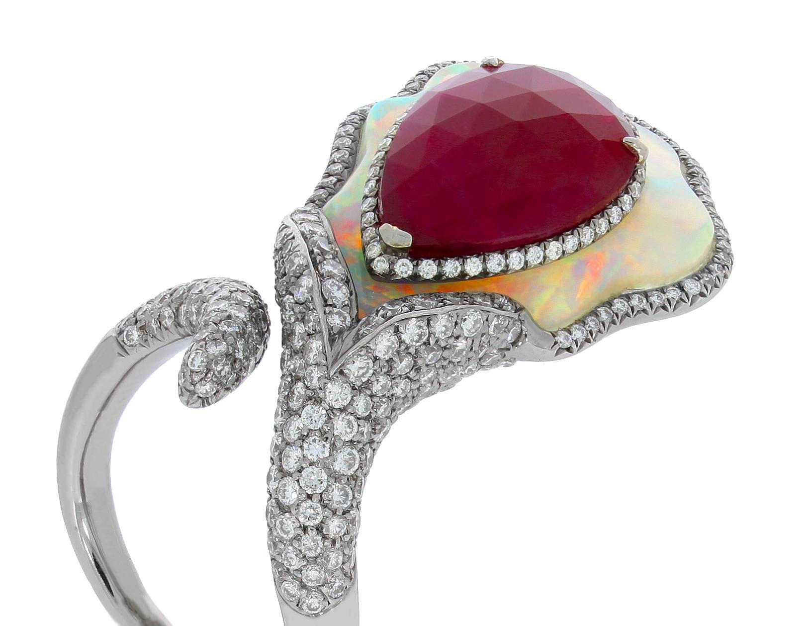 Chatila 3.54 Carat Ruby Opal and Diamond Ring In New Condition For Sale In London, GB
