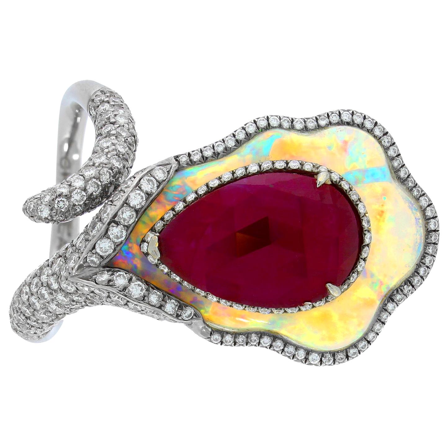 Chatila 3.54 Carat Ruby Opal and Diamond Ring For Sale