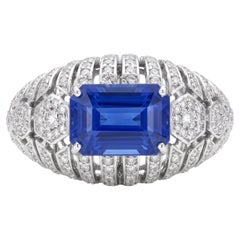 3.54 Carat Sri Lankan Blue Sapphire (Heat) Ring made in 18K WG