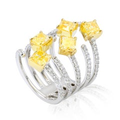 3.54 Carat Multi Shaped Fancy Yellow Diamond Ring