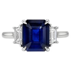 3.54 Ct Emerald-Cut Ceylon Blue Sapphire and Diamond Platinum Engagement Ring