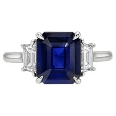 3.54 Ct Emerald-Cut Ceylon Blue Sapphire and Diamond Platinum Engagement Ring (bague de fiançailles en platine)