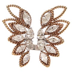 3.54 Cts Butterfly Cocktail Diamond Ring in 18K Gold