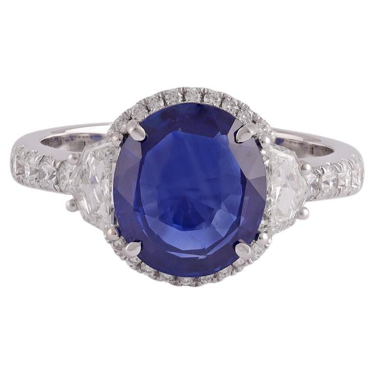 3.54 Cts High Value Clear Blue Sapphire & Diamond Ring in 18k White Gold For Sale