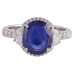 3.54 Cts High Value Clear Blue Sapphire & Diamond Ring in 18k White Gold
