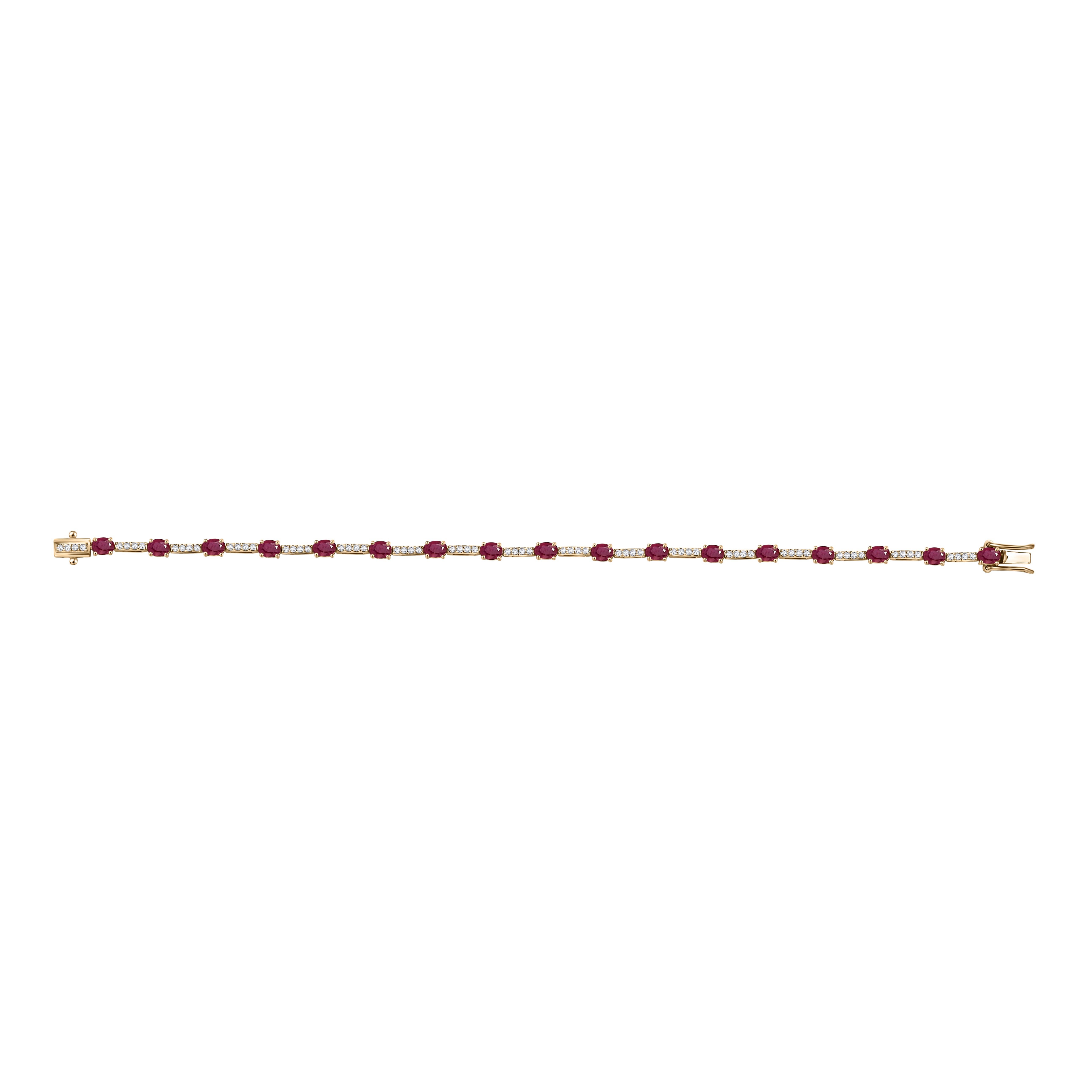 Art Deco 3.54 CTW Genuine Ruby Engagement Bracelet with Diamonds in 14k Solid Yellow Gold For Sale