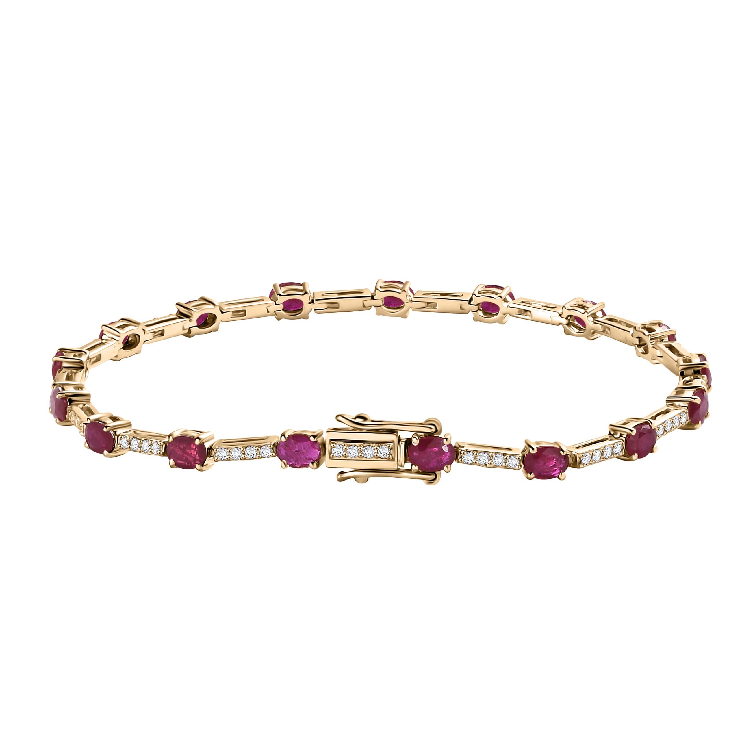 3.54 CTW Genuine Ruby Engagement Bracelet with Diamonds in 14k Solid Yellow Gold In New Condition For Sale In New York, NY