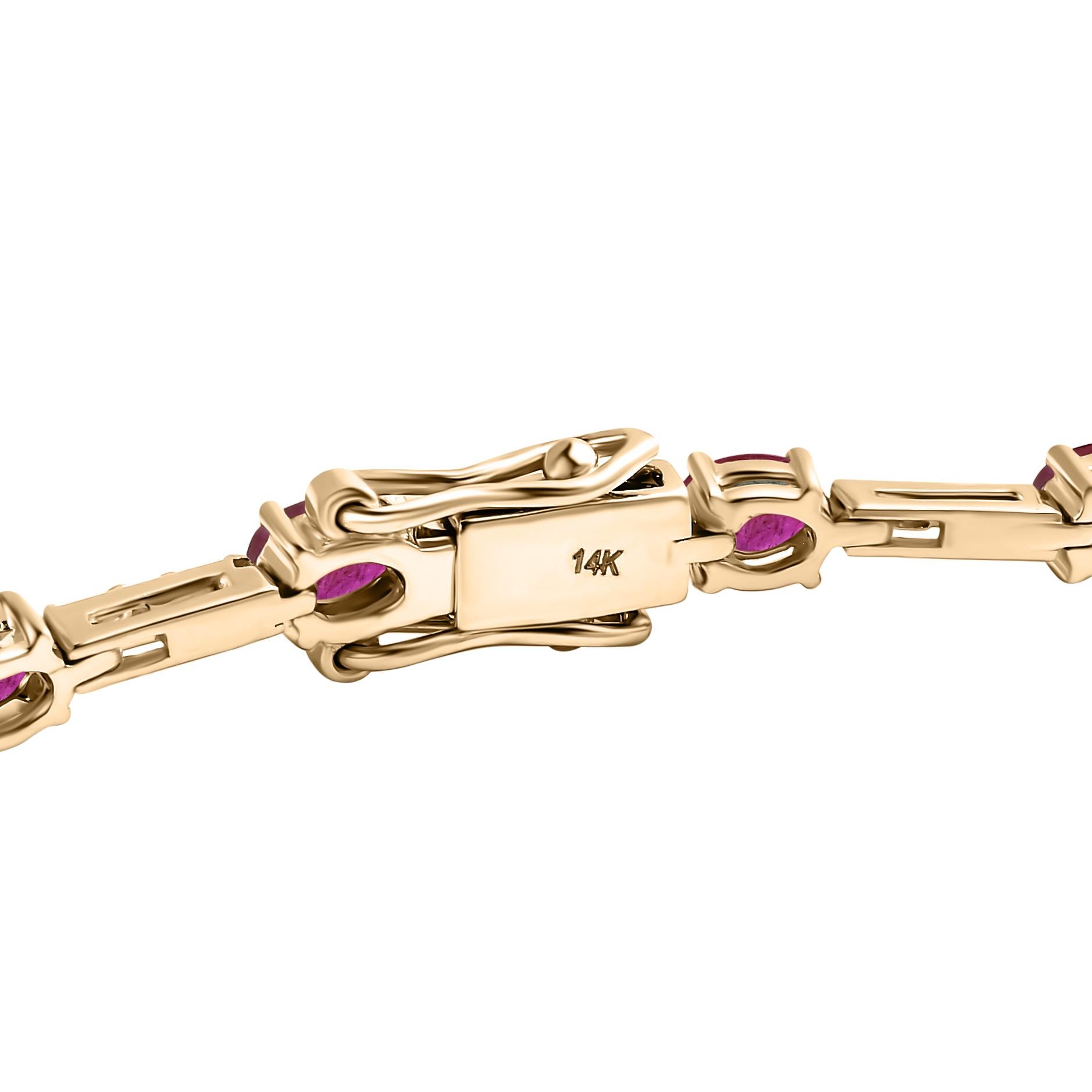 Women's 3.54 CTW Genuine Ruby Engagement Bracelet with Diamonds in 14k Solid Yellow Gold For Sale