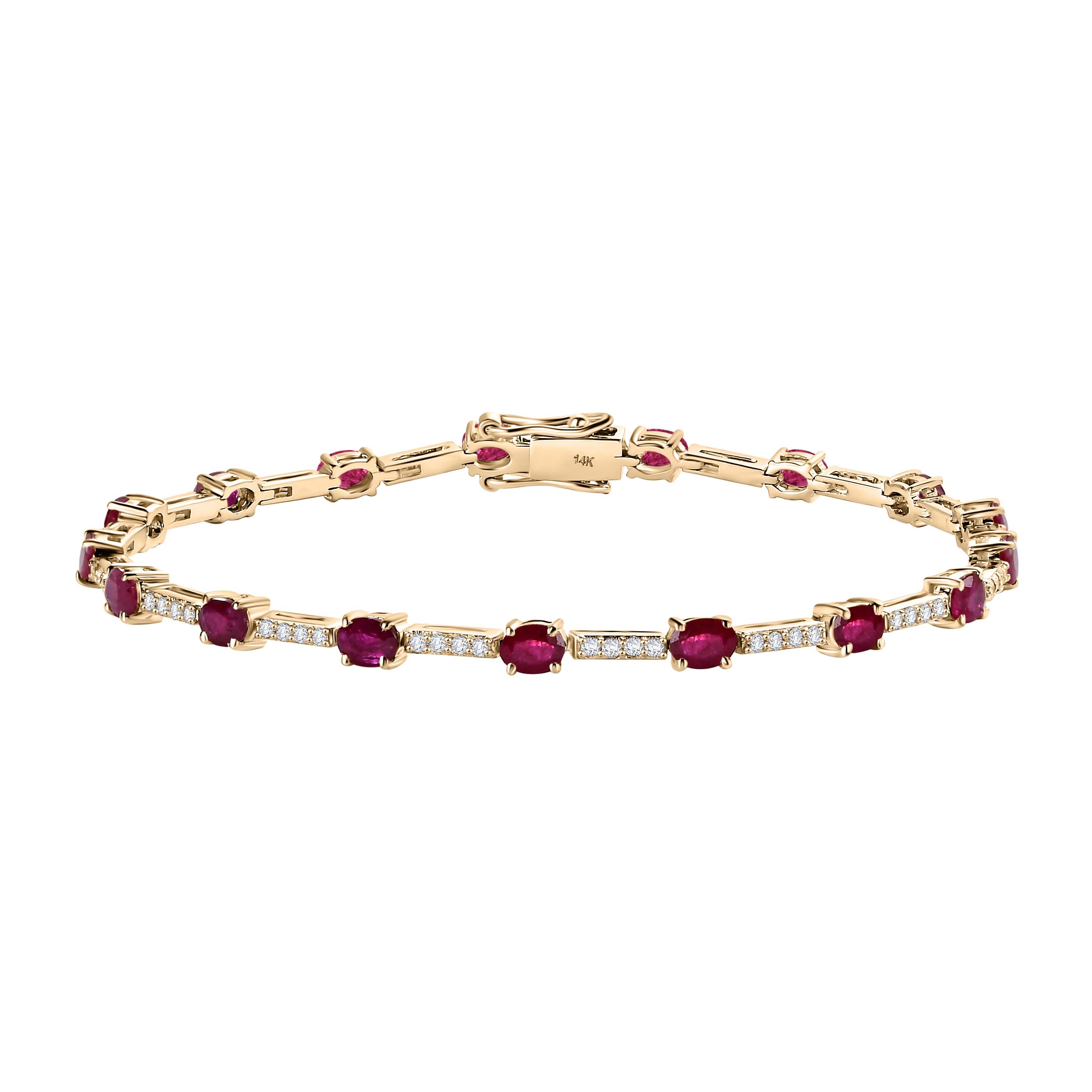 3.54 CTW Genuine Ruby Engagement Bracelet with Diamonds in 14k Solid Yellow Gold For Sale 1