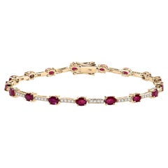 Bracelet de fiançailles en or jaune massif 14 carats avec rubis véritable de 3,54 carats et diamants