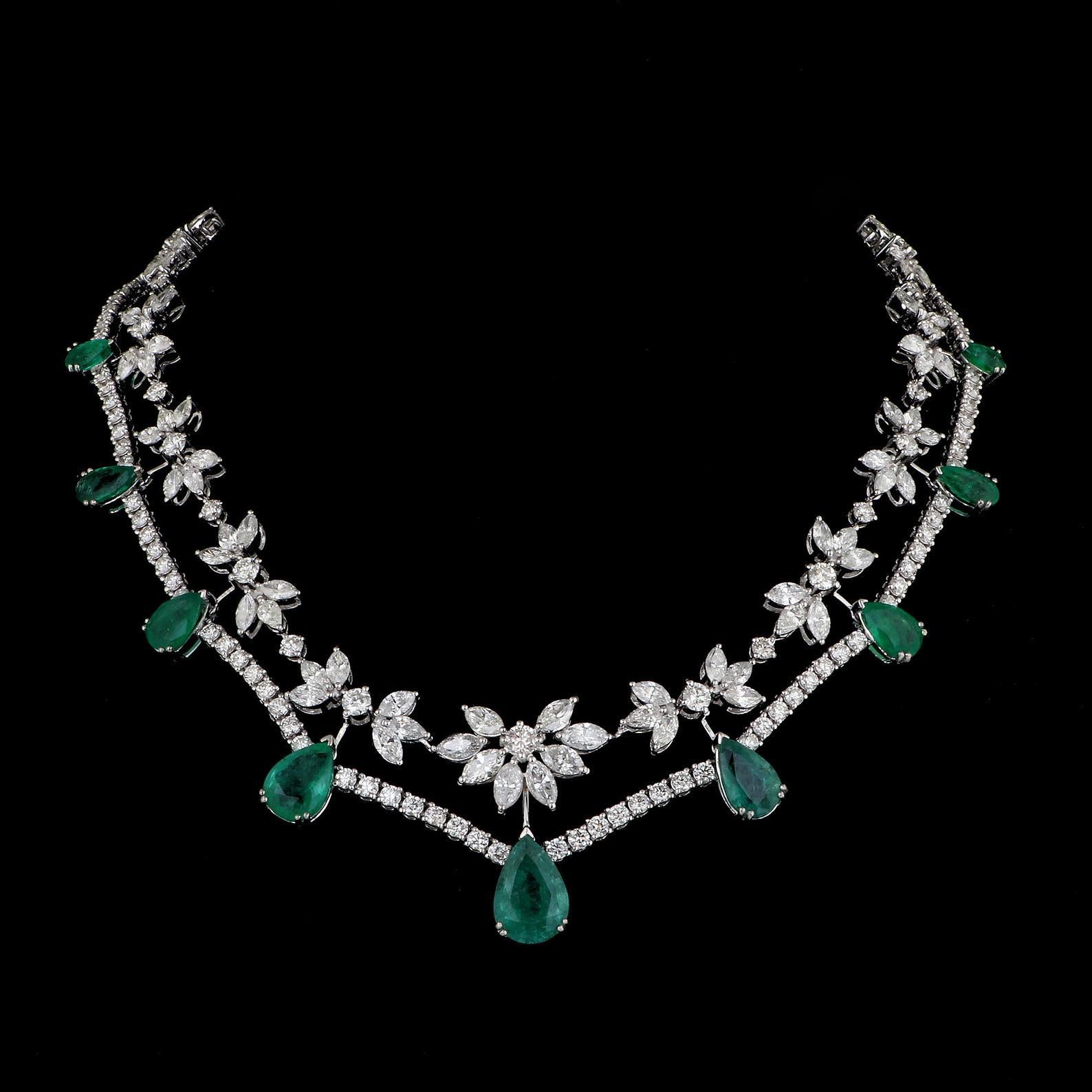 35.40 Carats Diamond Zambian Emerald 14 Karat Gold Earrings Necklace Ring Set In New Condition For Sale In Hoffman Estate, IL
