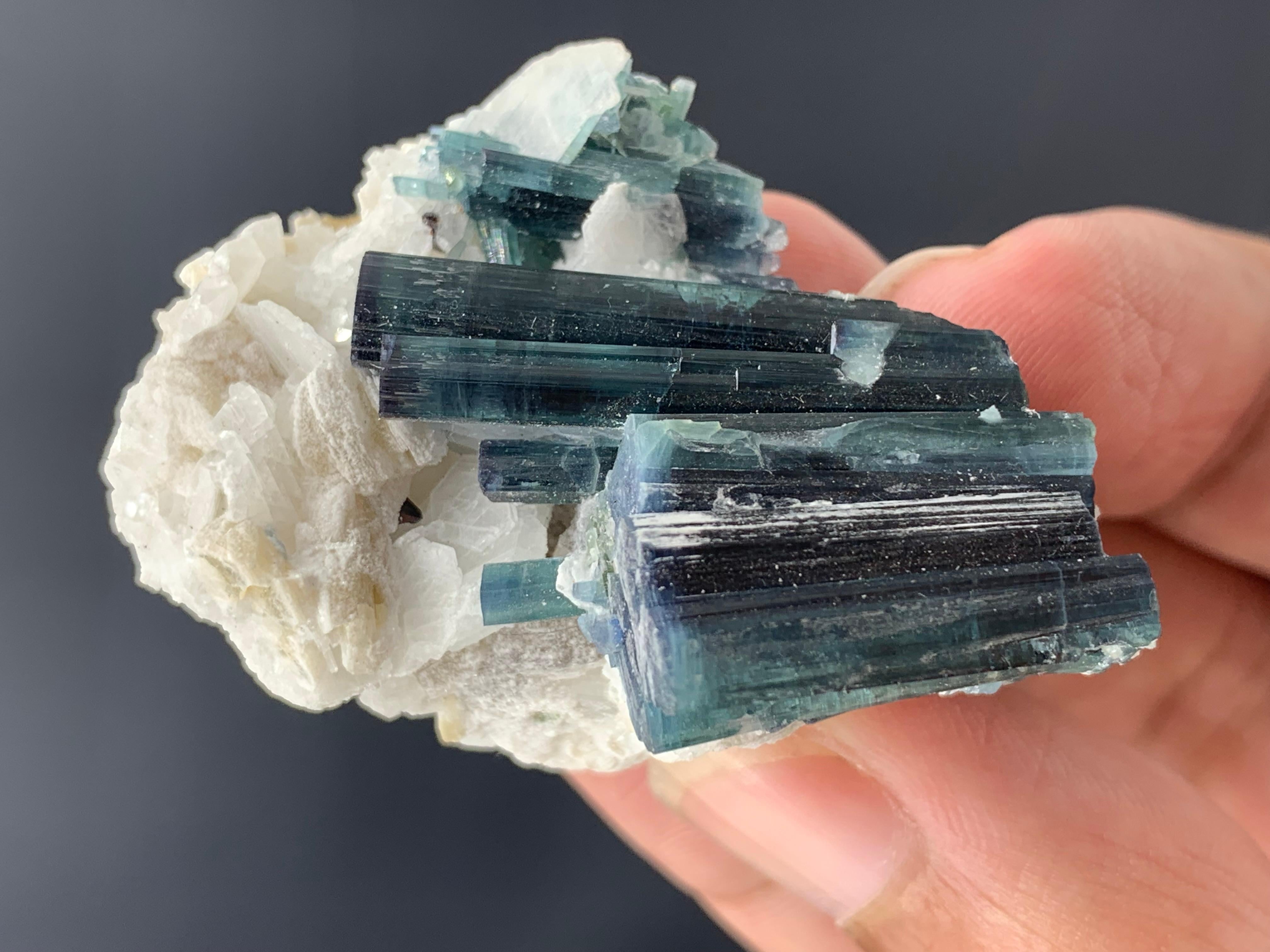 Rock Crystal 35.45 Adorable Indicolite Blue Tourmaline Specimen From Kunar, Afghanistan  For Sale