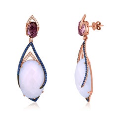 35.45 Carat Chalcedony Sapphire and Amethyst Earrings and Necklace Set