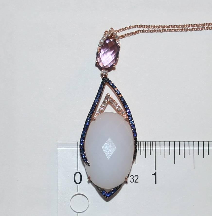 35.45 Carat Chalcedony Sapphire and Amethyst Earrings and Necklace Set For Sale 2
