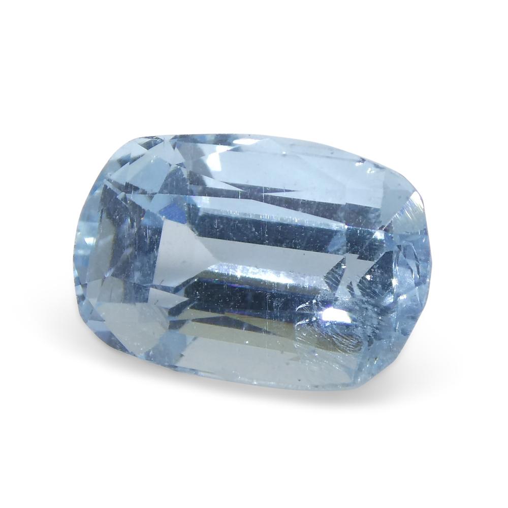 Women's or Men's 3.54ct Cushion Blue Aquamarine from Brazil For Sale