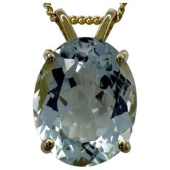 Collana con ciondolo solitario in oro giallo 18k con acquamarina azzurra taglio ovale da 3,54 carati