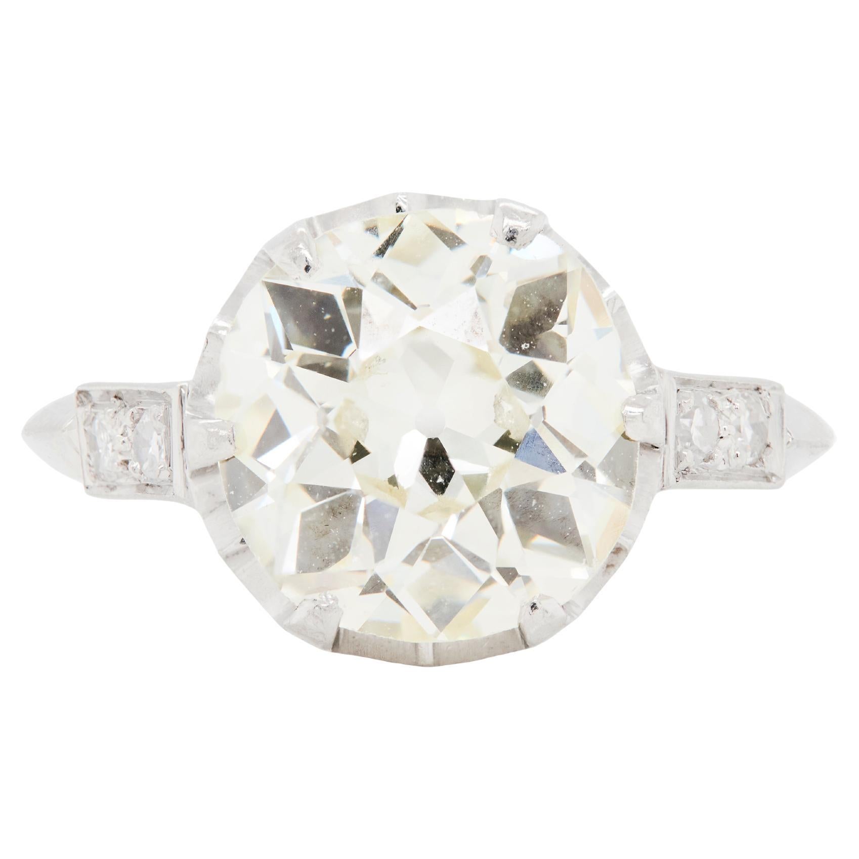 Anello di fidanzamento in platino edoardiano con diamante taglio Old Mine da 3,54 carati, circa 1910
