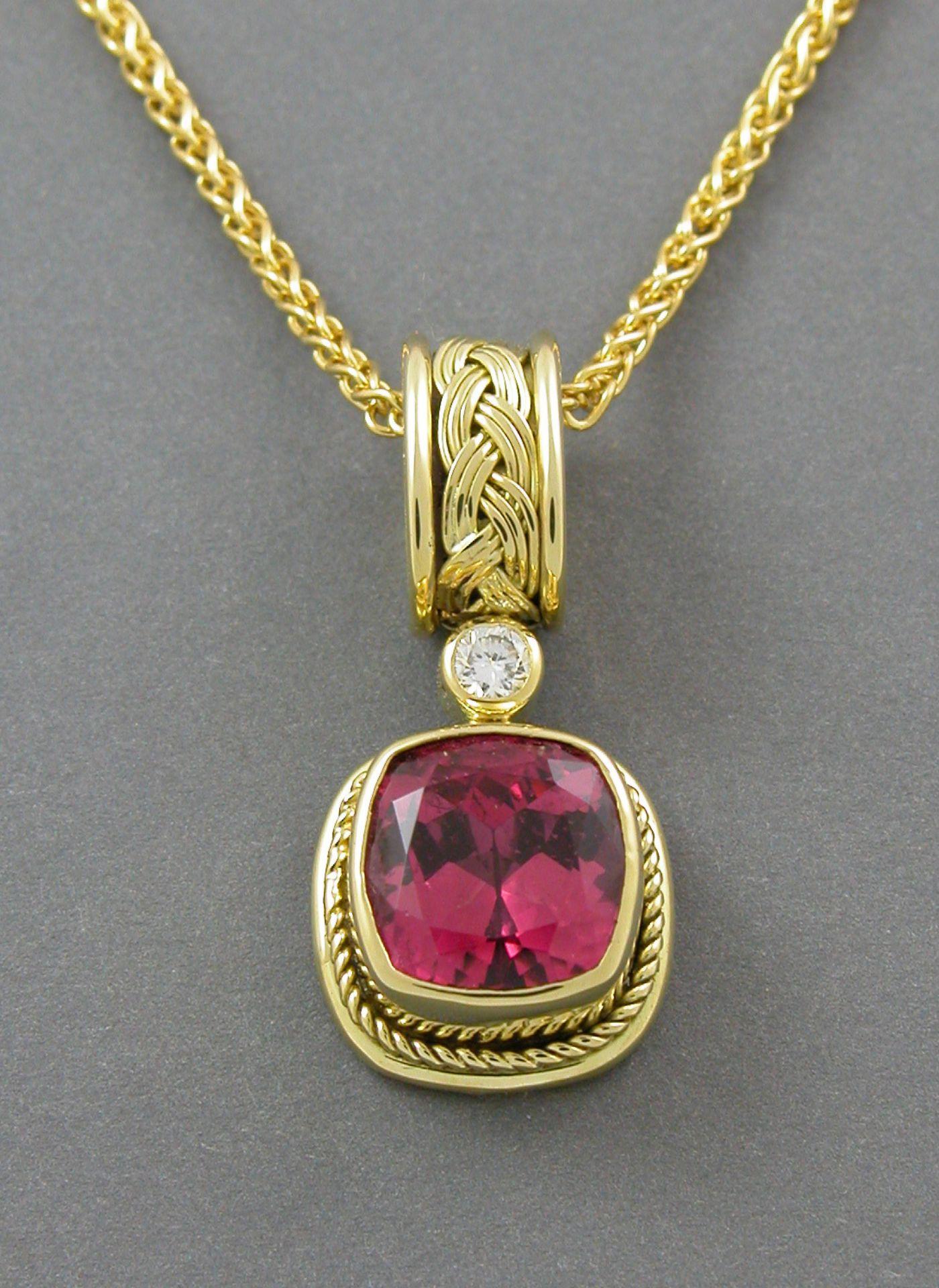 Artisan 3.54ct Pink Tourmaline Diamond Pendant, Lynn Kathyrn Miller, Lynn K Designs For Sale