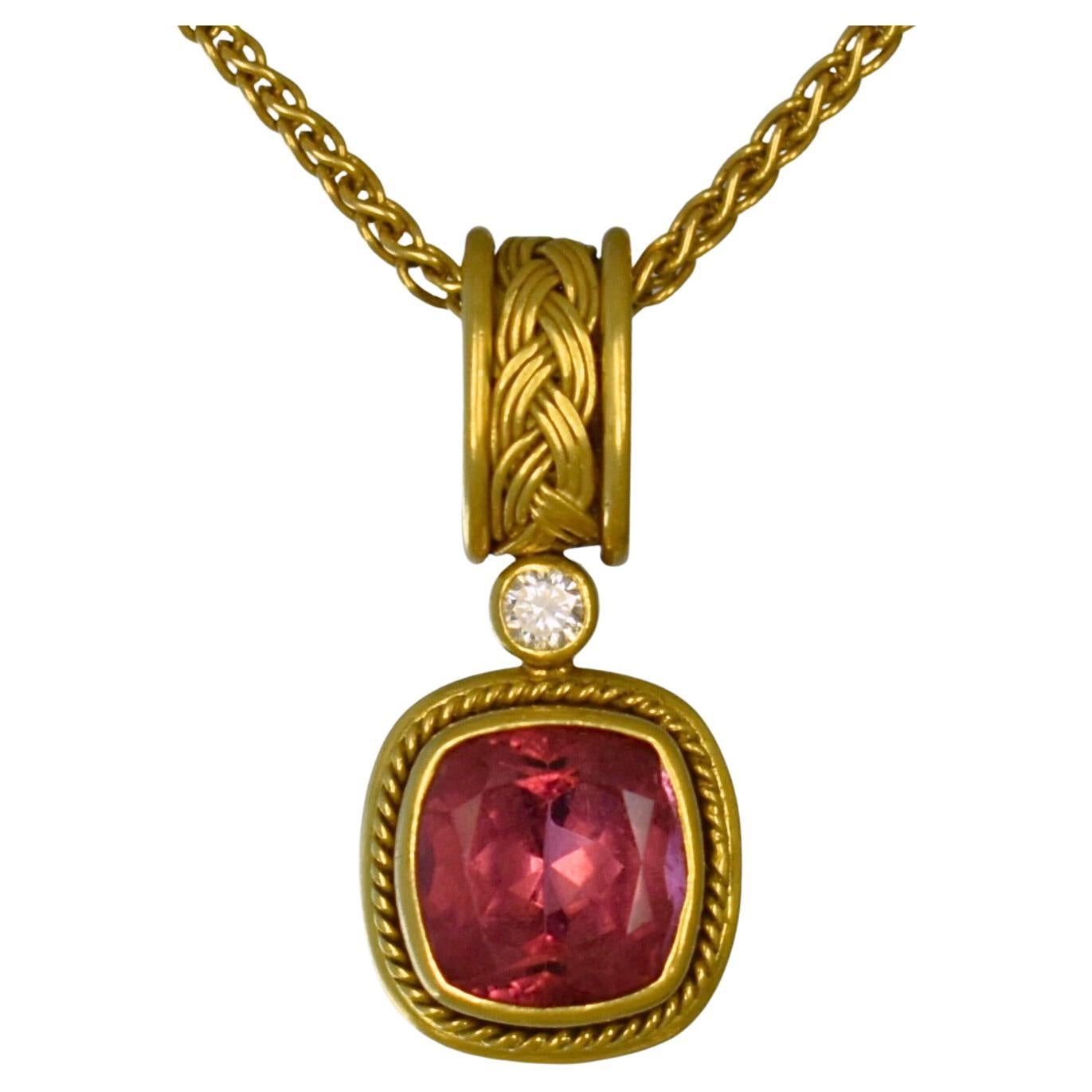 3,54 Karat rosa Turmalin-Diamant-Anhänger, Lynn Kathyrn Miller, Lynn K Designs im Angebot