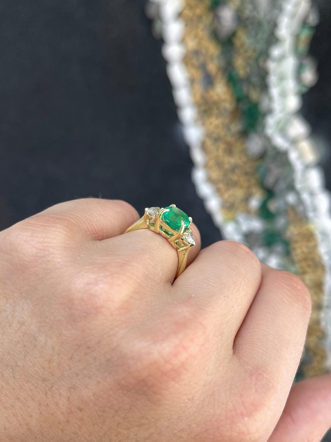 3.54tcw 18K Cushion Colombian Emerald & Heart Diamond 3 Stone Engagement Ring In New Condition For Sale In Jupiter, FL