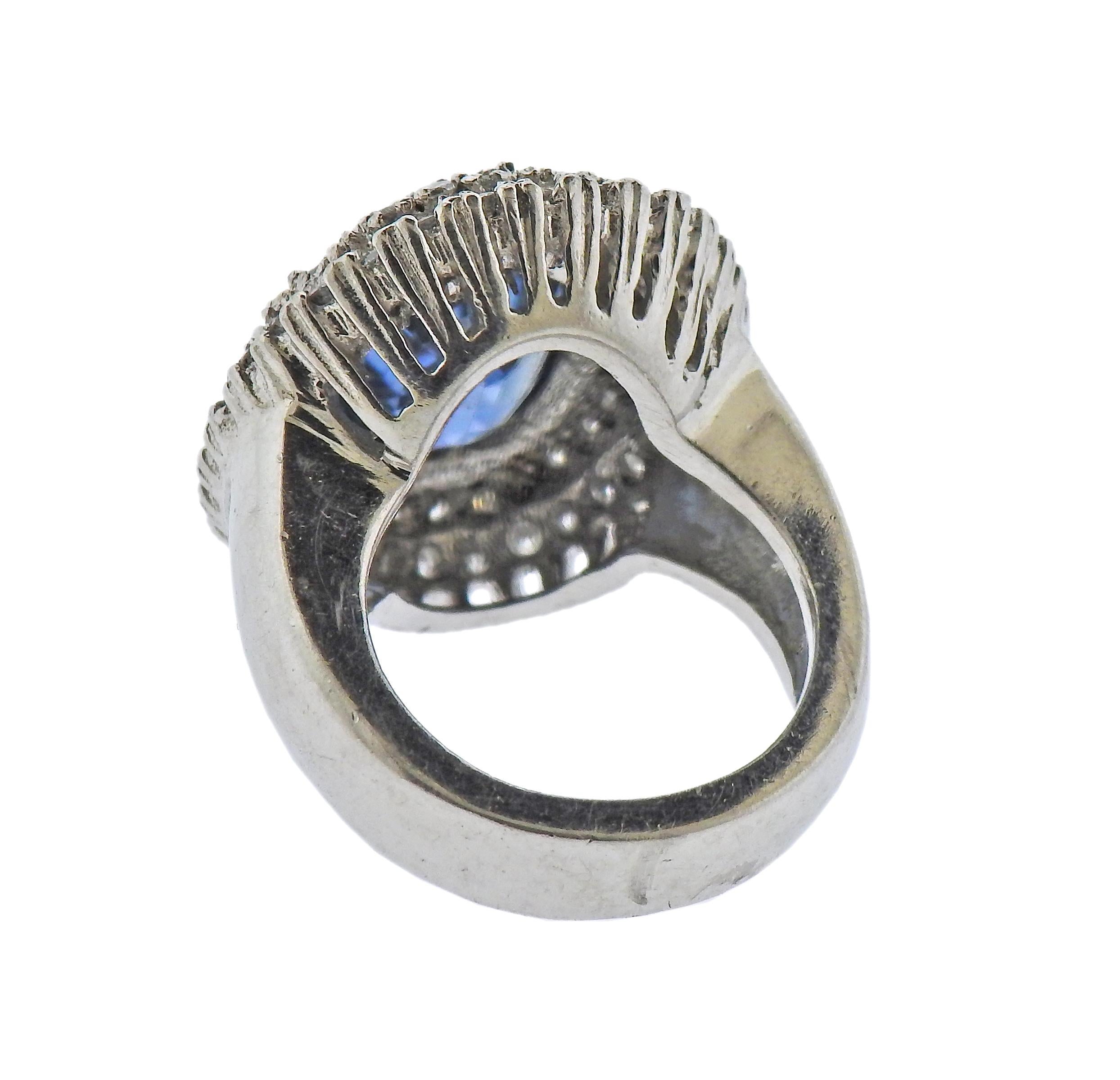 Oval Cut 3.55 Carat Aquamarine Diamond Gold Ring For Sale