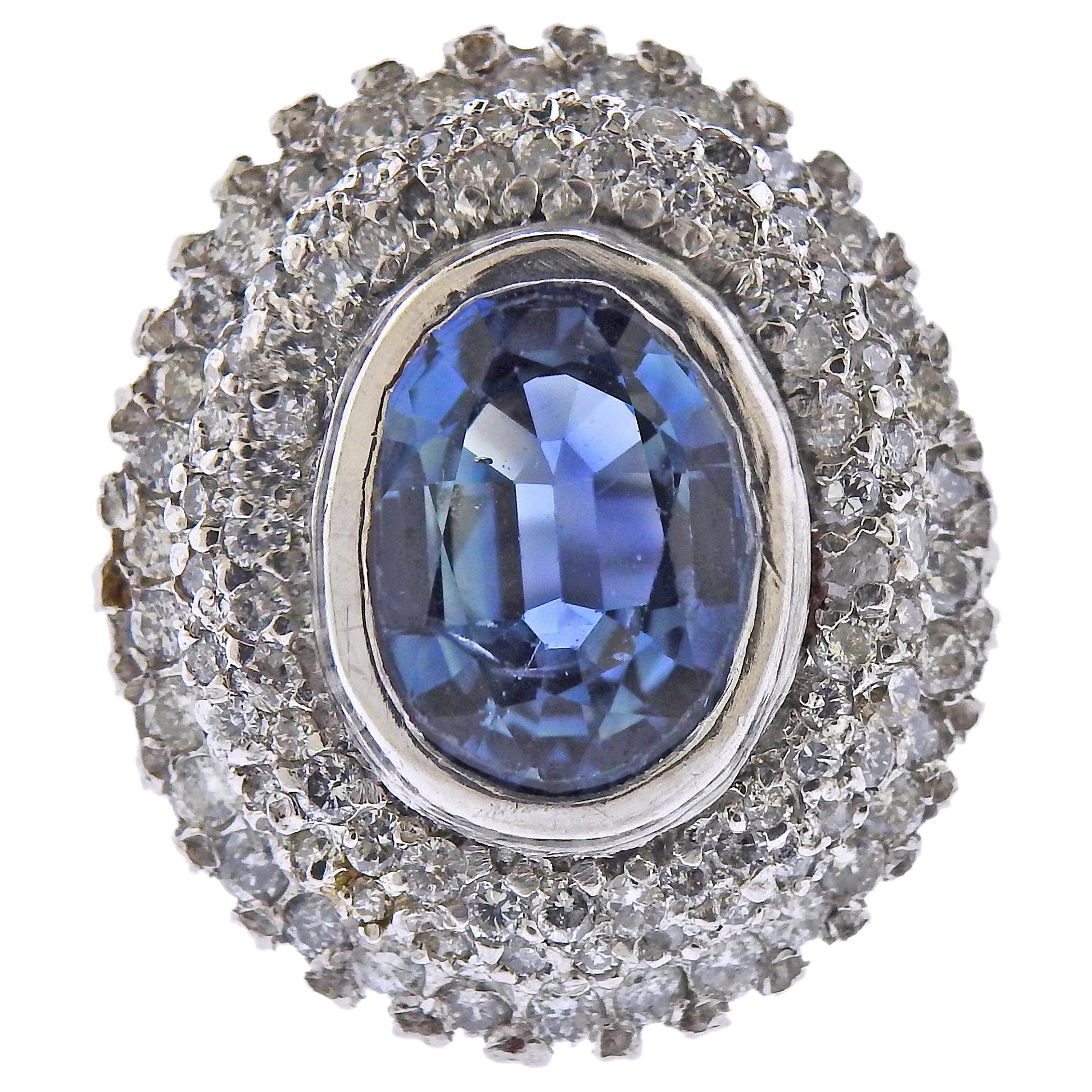 3.55 Carat Aquamarine Diamond Gold Ring For Sale