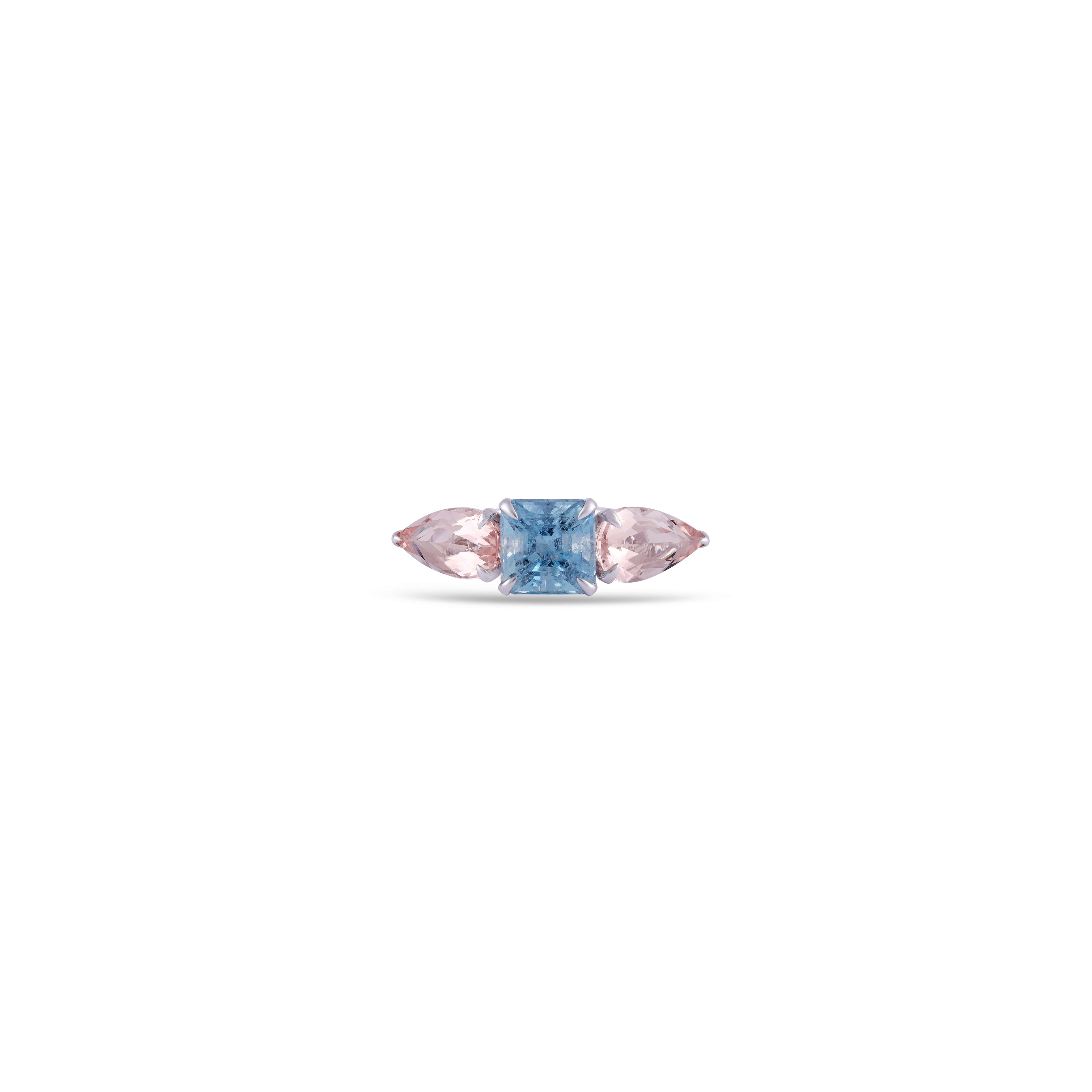 Acquamarina - 3,55 Carati
Morganite - 3,89 Carati
Diamante - 0,11 Carati
Oro bianco 18KT
