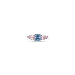 3.55 Carat  Aquamarine, Morganite and Diamond Ring in 18 Karat White  Gold