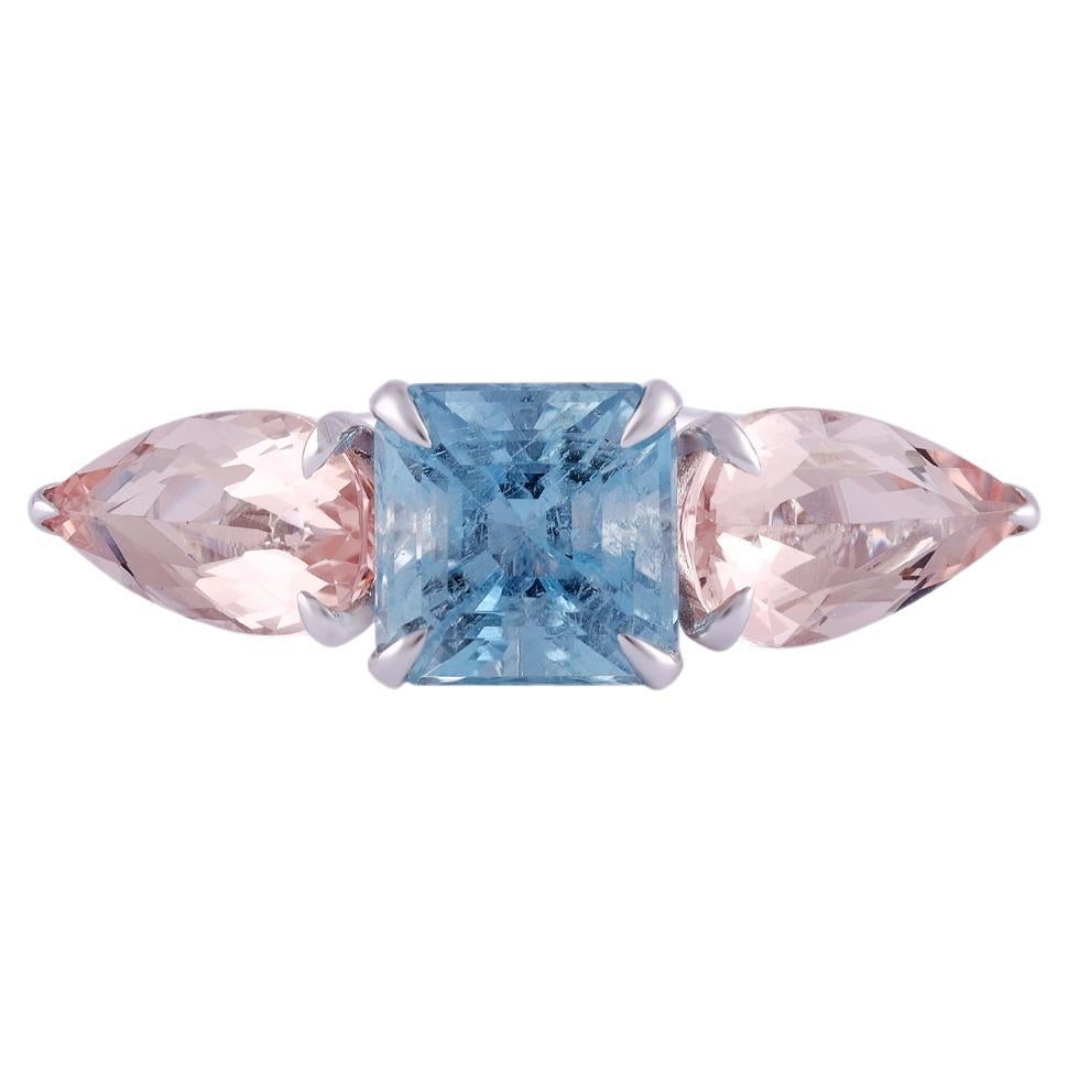 3,55 quilates  Anillo de Aguamarina, Morganita y Diamante en Blanco de 18 Kilates  Oro